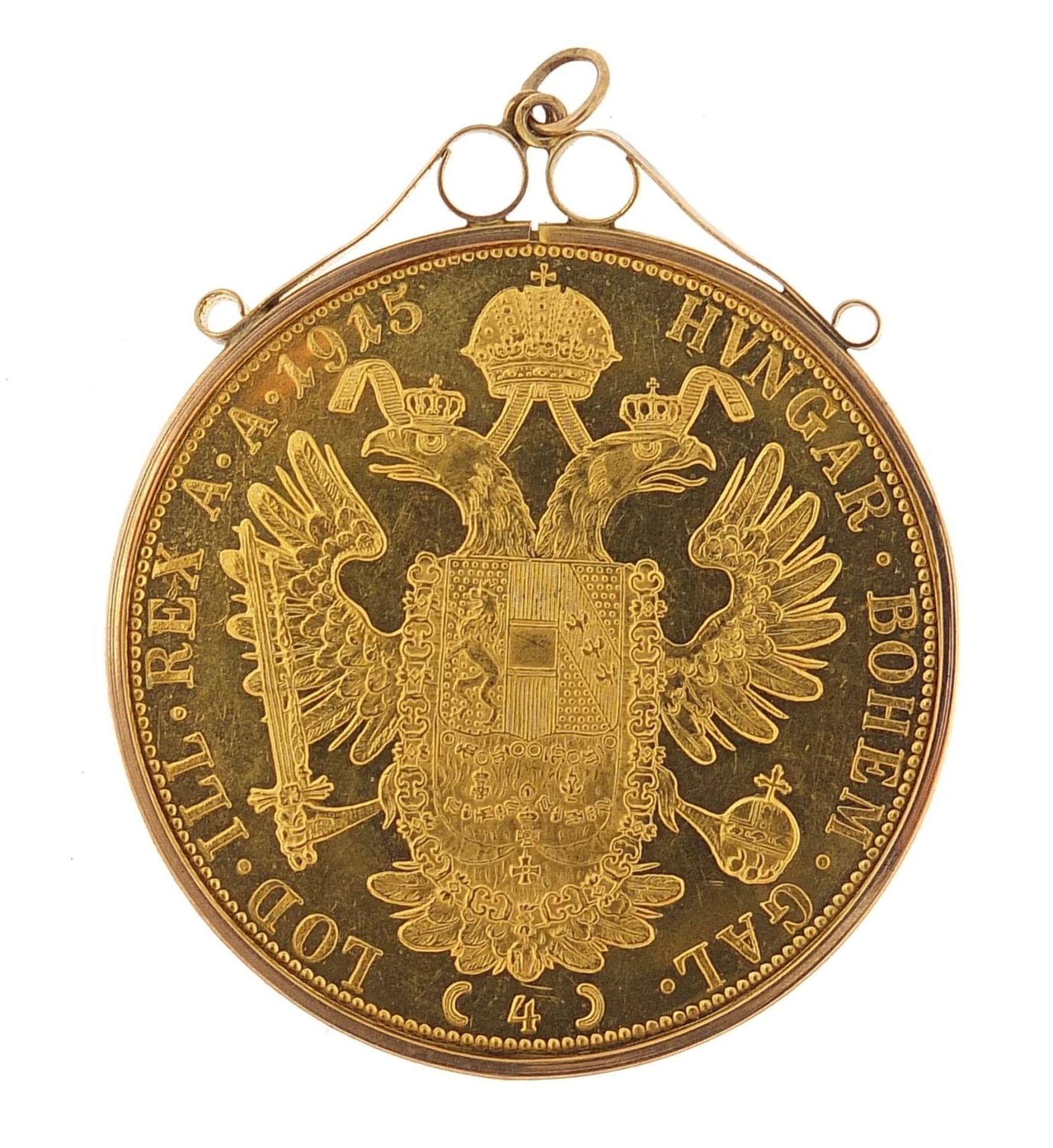 Austro Hungarian 1915 4 ducat gold coin with 9ct gold pendant mount, 15.9g - Bild 2 aus 3