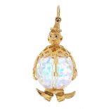 Large 9ct gold and crystal clown charm, 3.2cm high, 11.0g