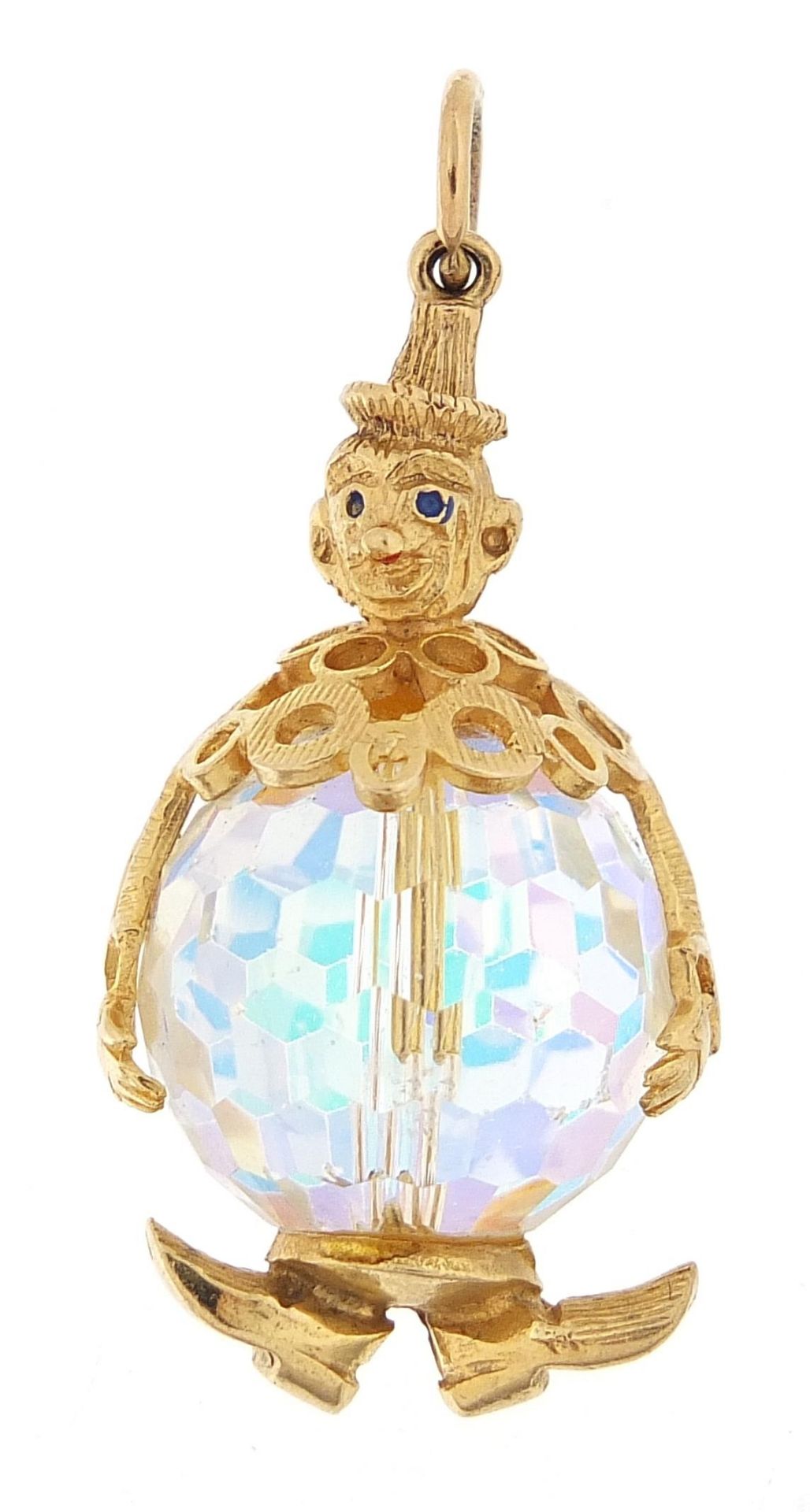 Large 9ct gold and crystal clown charm, 3.2cm high, 11.0g