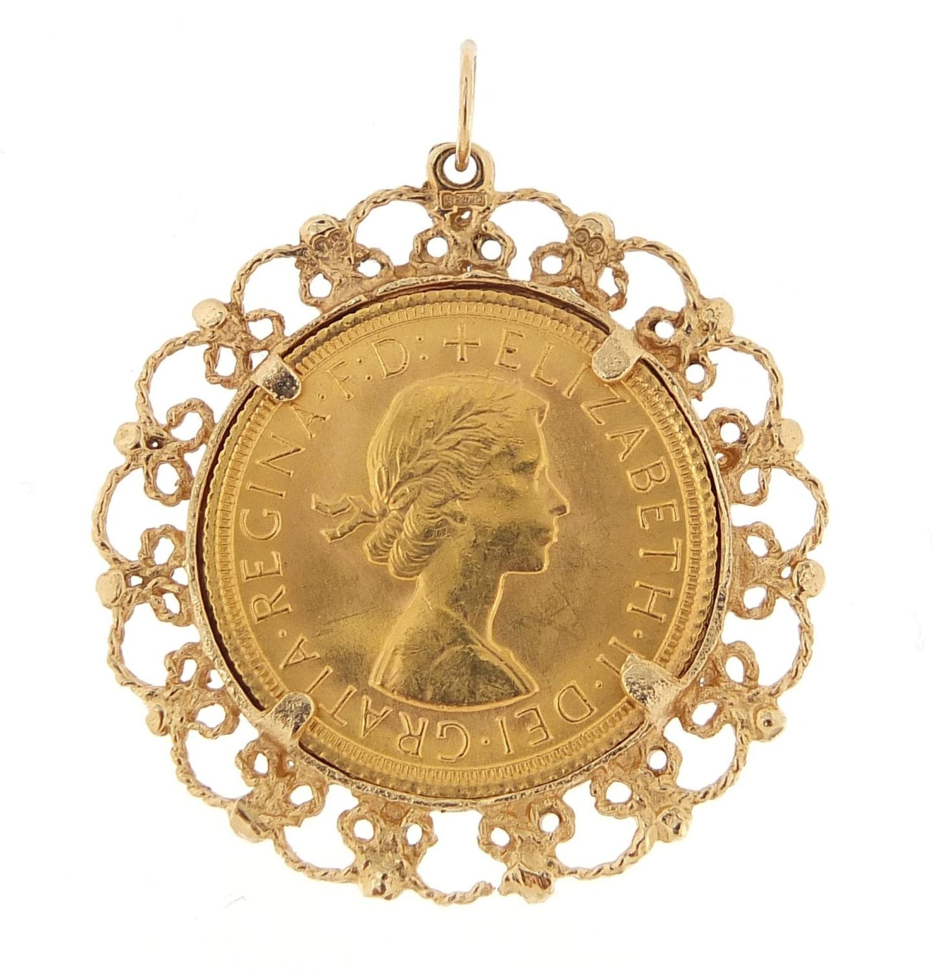 Elizabeth II 1967 gold sovereign with 9ct gold pendant mount, 3.4cm in diameter, 11.4g - Bild 2 aus 3