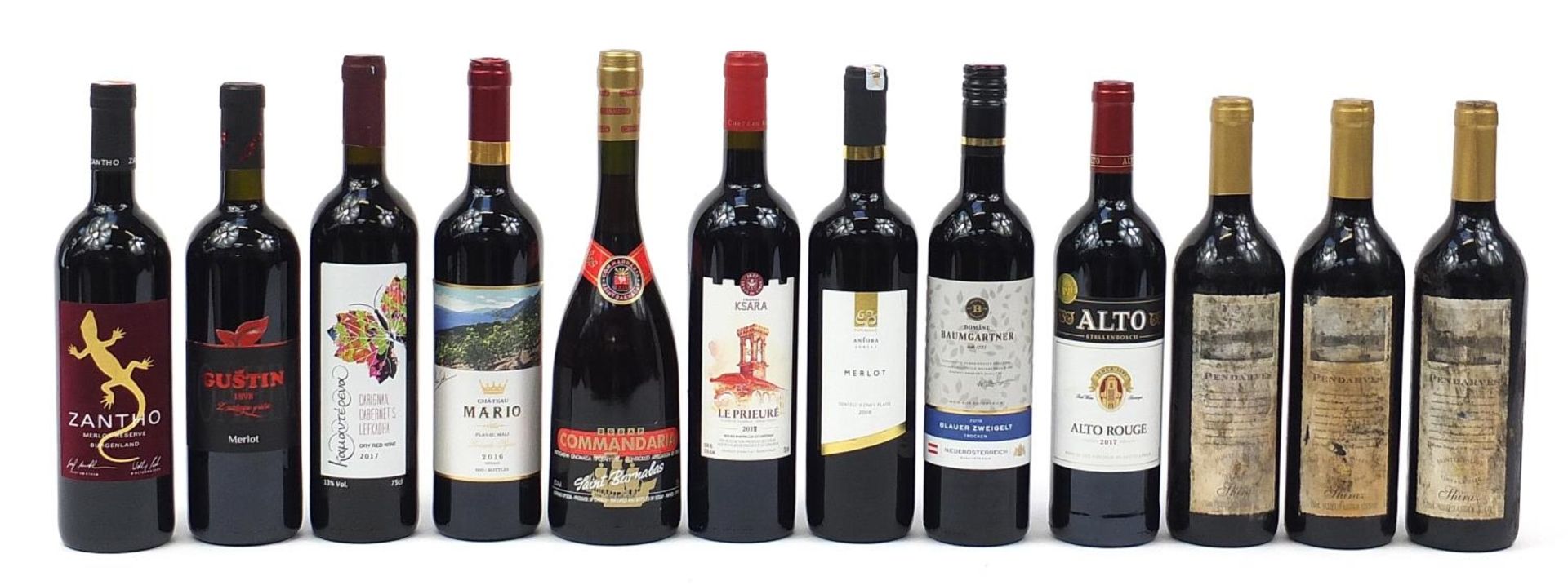 Twelve bottles of red wine including Chateau Ksara Dendarves, Shiraz and Zantho Merlot