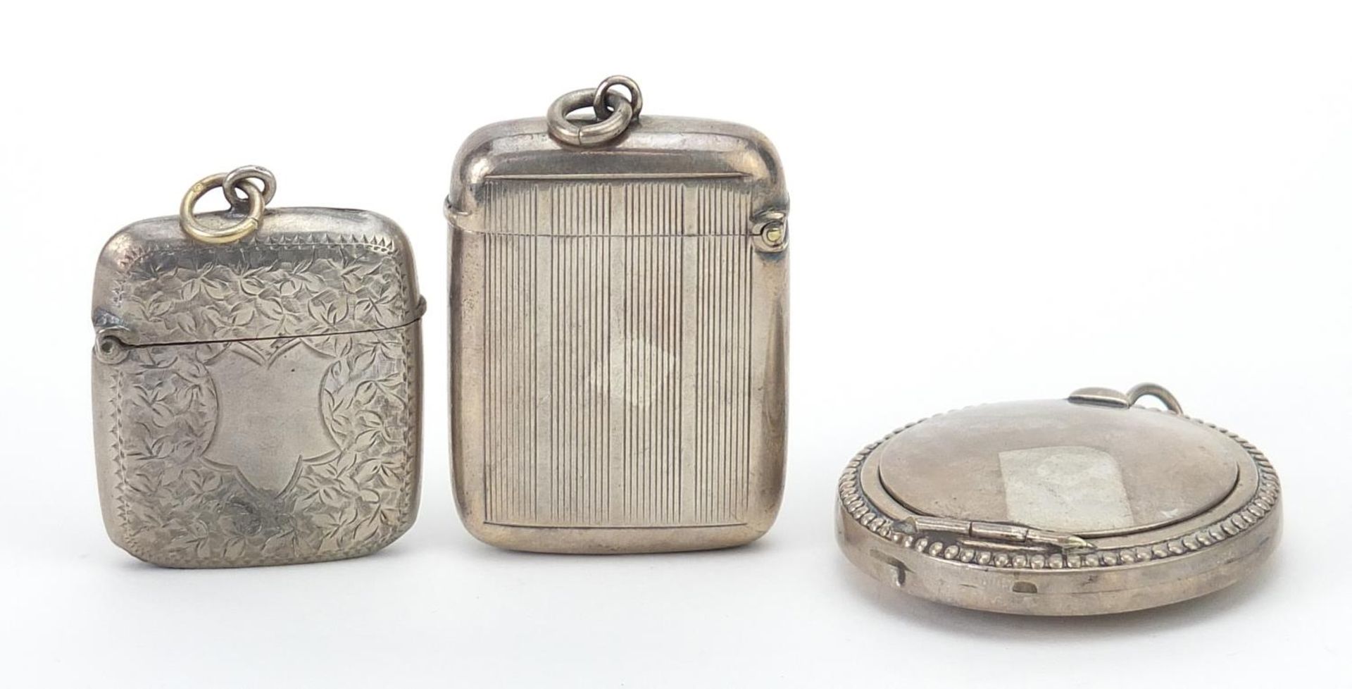 Two rectangular silver vestas and a circular silver compact engraved Lodge Marine, various - Image 2 of 5