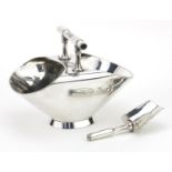 Christopher Dresser for Walker & Hall, silver plated sugar basin and trowel, numbered 998, 12.2cm