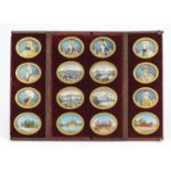 Sixteen Indian Mughal oval portrait miniatures hand painted onto ivory of temples and