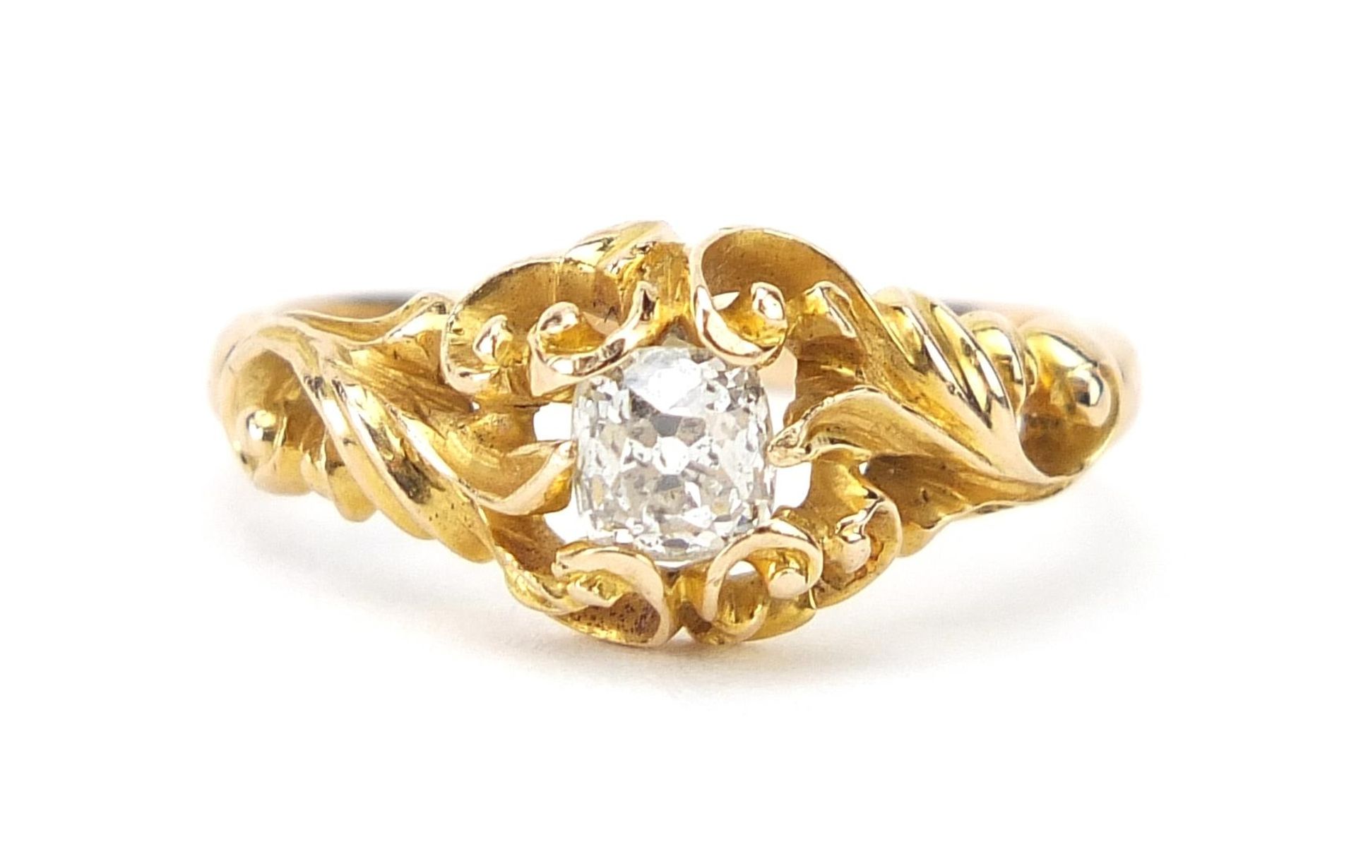 18ct gold diamond solitaire ring with naturalistic setting, approximately 0.4ct, size L/M, 3.3g