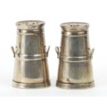 John Tongue, pair of Edwardian silver casters in the form of milk churns, Birmingham 1903, 4.8cm