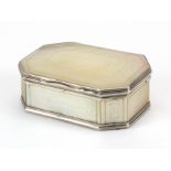 18th century silver mounted mother of pearl snuff box carved with flowers, 2.2cm H x 7.5cm W x 5.5cm