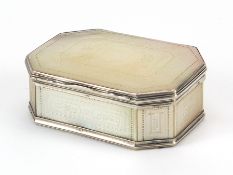 18th century silver mounted mother of pearl snuff box carved with flowers, 2.2cm H x 7.5cm W x 5.5cm