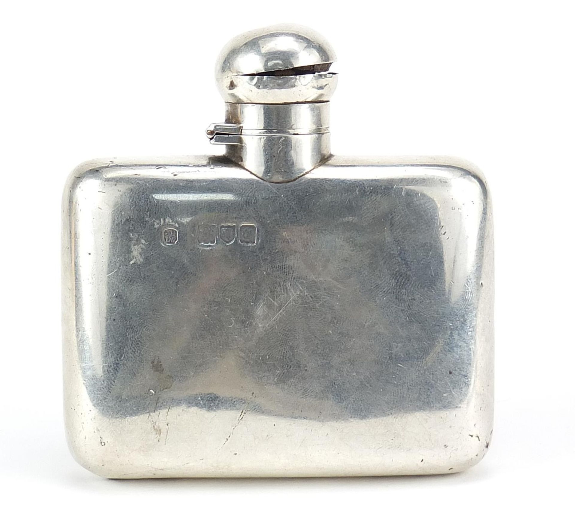 James Samuel Bell and Louis Willmott, Victorian silver hip flask with bayonet design lid, London