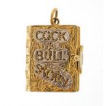 Heavy 9ct gold Cock and Bull storybook charm, opening to reveal a cock and bull, 2.2cm high, 12.9g