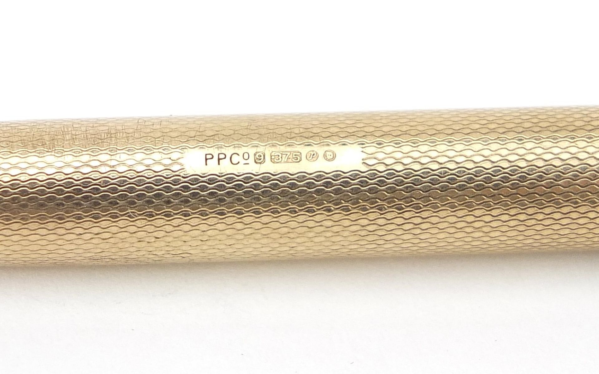 Parker, 9ct gold cased Biro pen with engine turned body, 12.8cm in length, 18.5g - Image 3 of 5