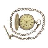 Victorian gentlemen's silver full hunter pocket watch on a graduated silver watch chain with