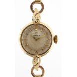 Omega, ladies 14ct gold Omega wristwatch with gold plated strap, the movement numbered 17391850,