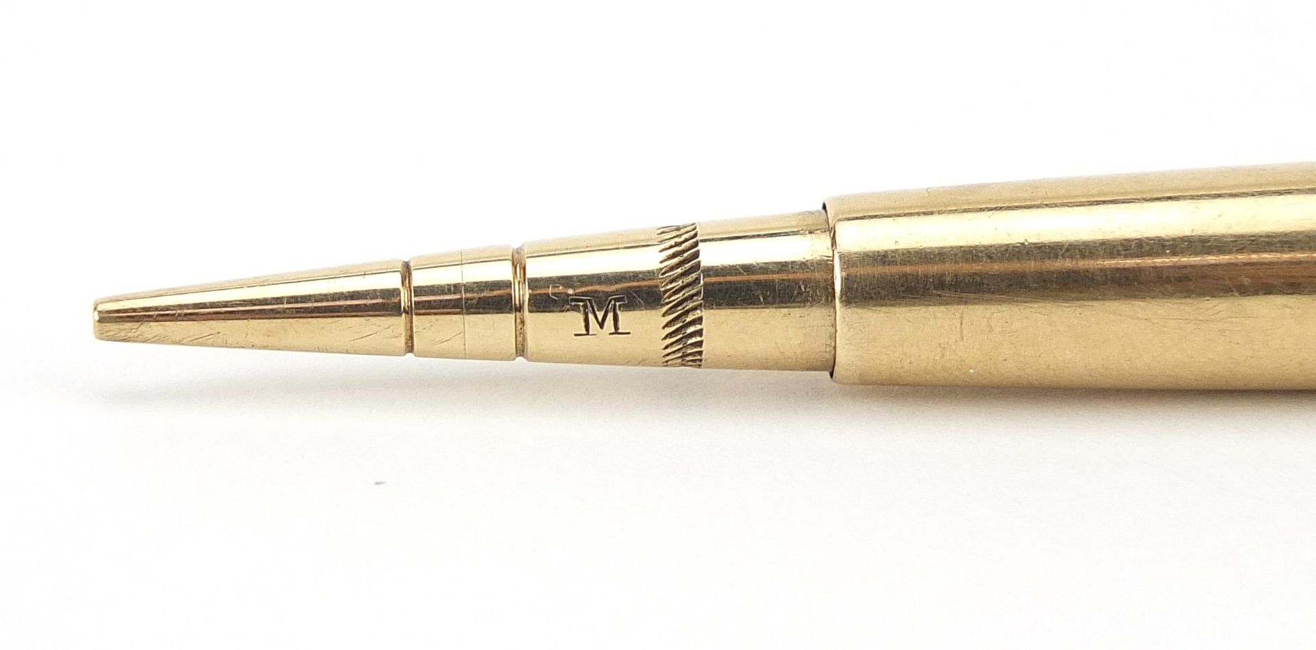 Sampson Mordan & Co, Edwardian 9ct gold cased propelling pencil, London 1930, 12.6cm in length, 31. - Image 5 of 5