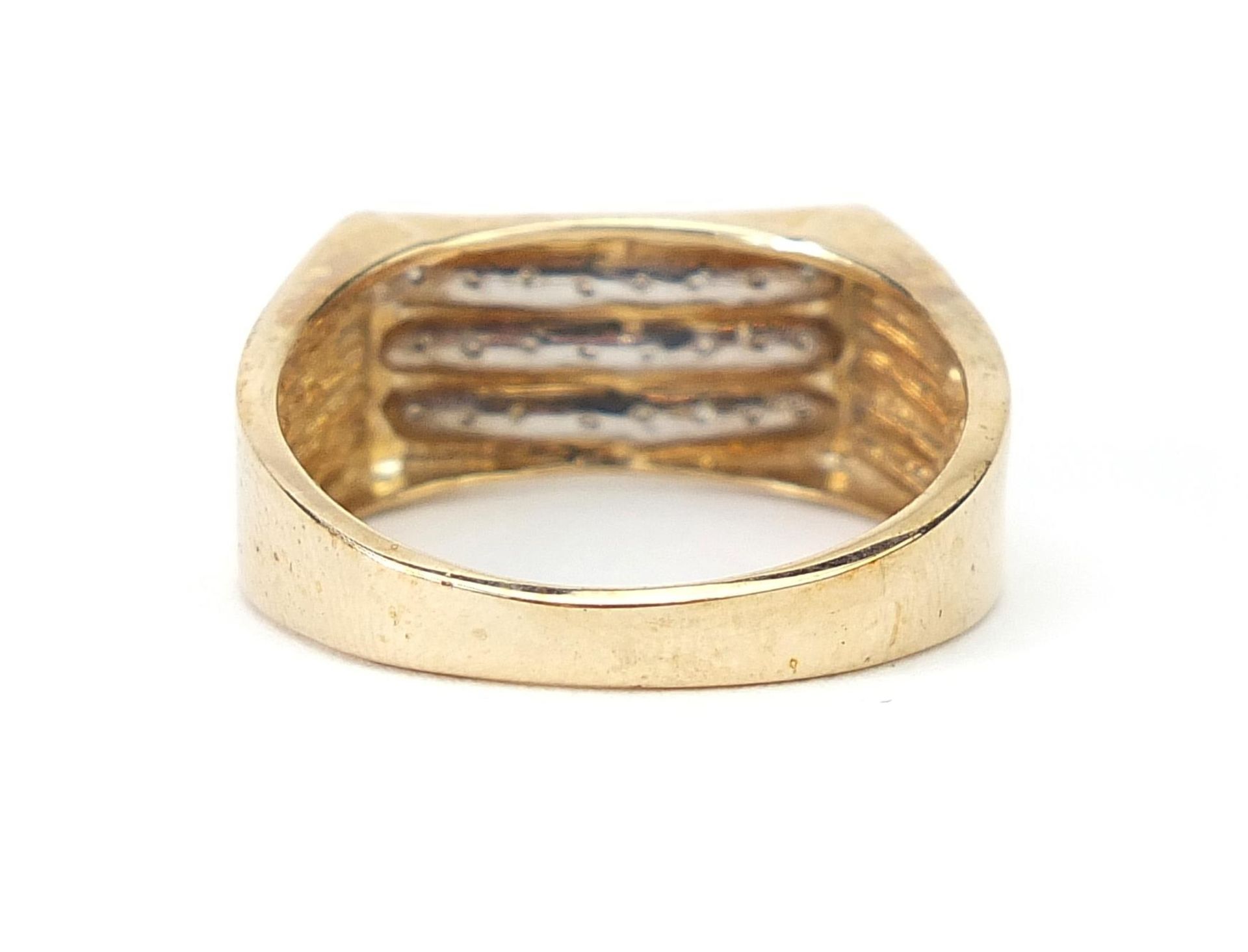 9ct two tone gold diamond three row ring, size V, 4.4g - Bild 3 aus 5