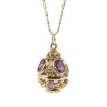 9ct gold amethyst and peridot ball pendant on a 9ct gold necklace, 2.8cm high and 56cm in length,