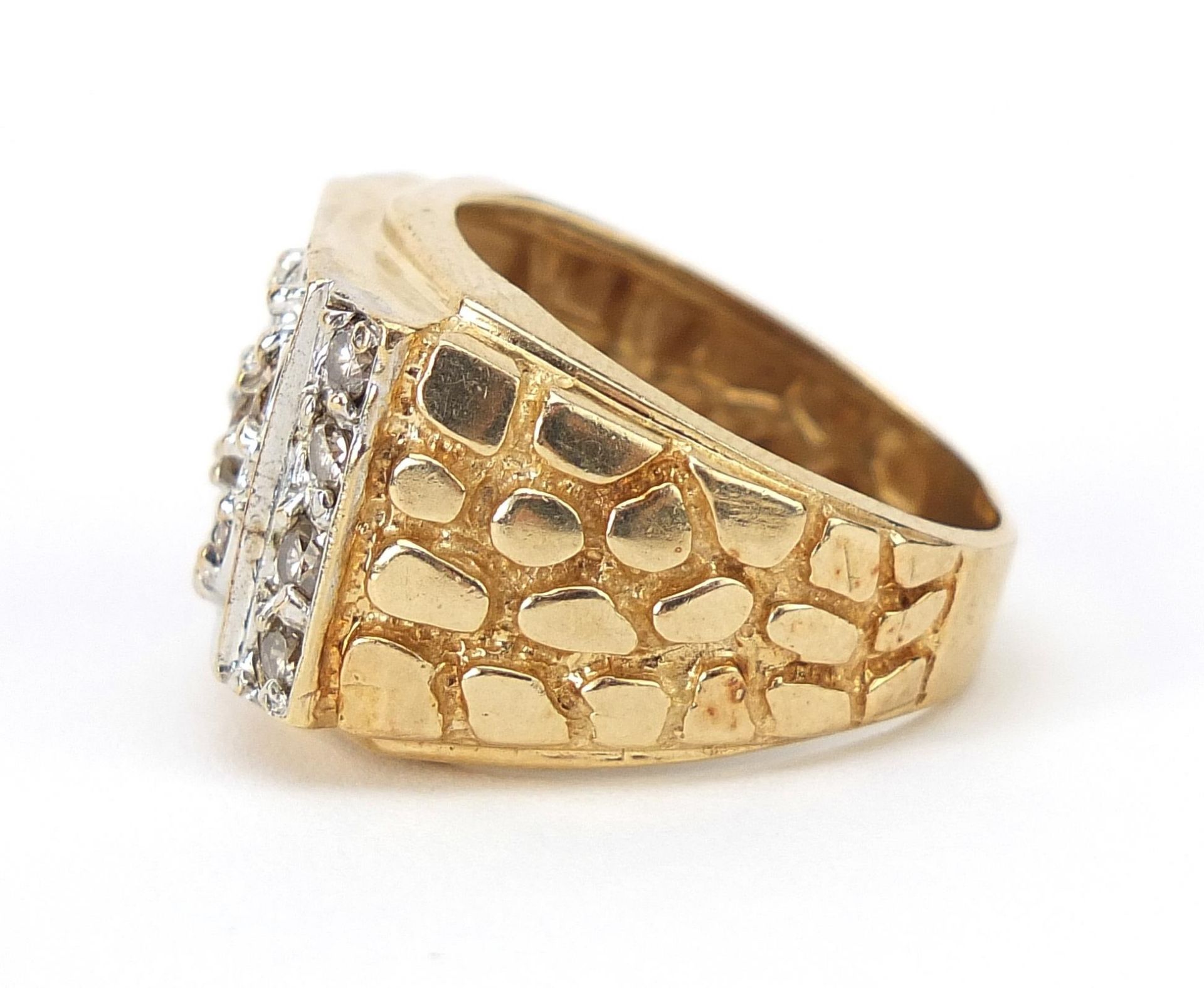14ct two tone gold Champagne diamond ring, each diamond between 0.3 and 0.4ct each, size U/V, 12.6g - Image 2 of 5