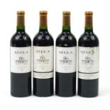 Four bottles of 2012 Segla Margaux red wine