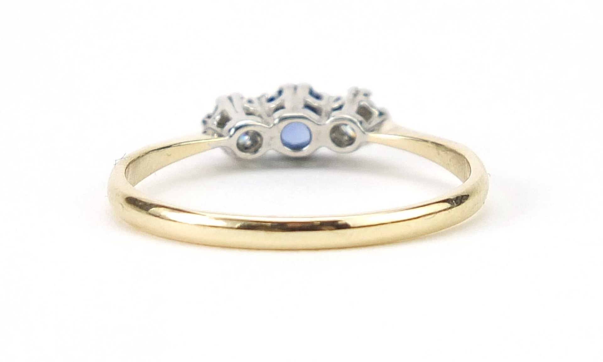 9ct gold sapphire and diamond three stone ring, size R, 1.4g - Image 3 of 7