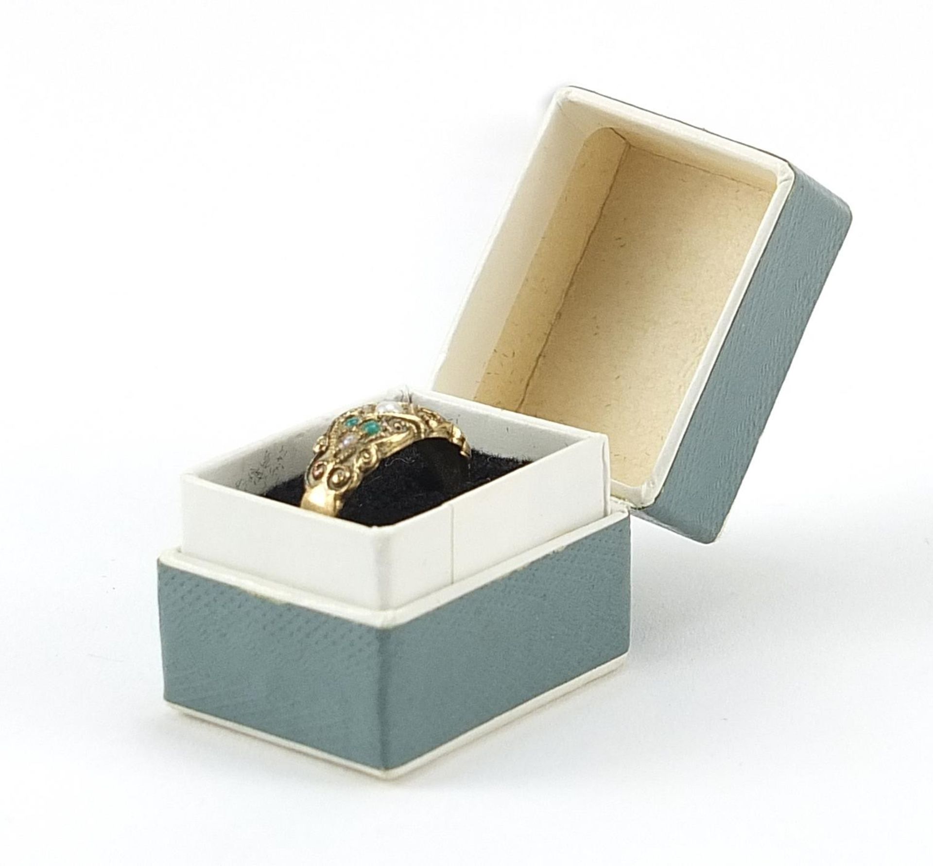 9ct gold seed pearl and turquoise ring, size L, 2.0g - Bild 5 aus 6
