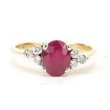 18ct gold ruby and diamond ring, size P, 3.1g