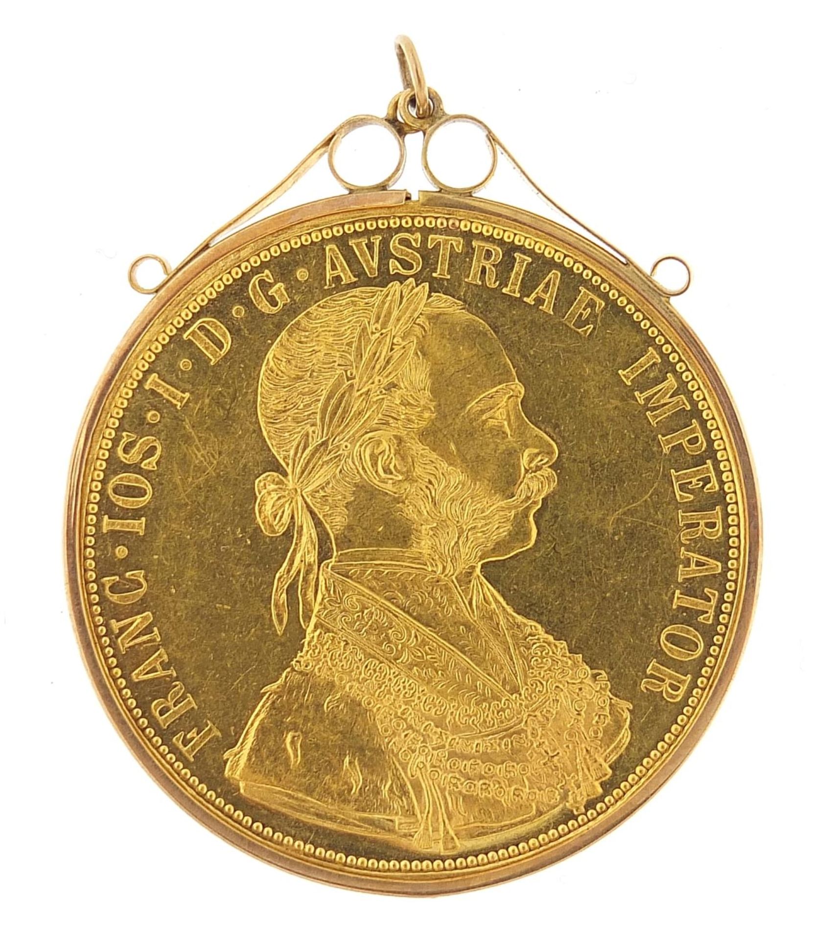 Austro Hungarian 1915 4 ducat gold coin with 9ct gold pendant mount, 15.9g