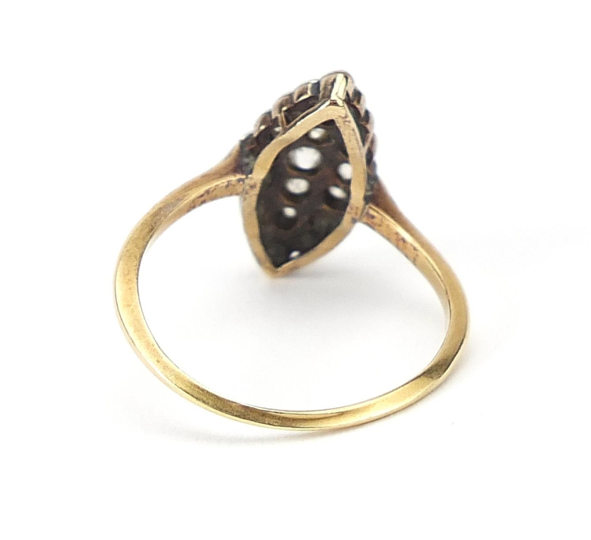 18ct gold marquise diamond cluster ring, size P, 2.7g - Bild 3 aus 5