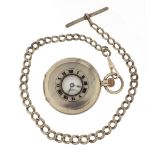 Gentlemen's silver half hunter pocket watch retailed by Jays on a graduated silver watch chain, 47mm