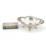 Oval silver bonbon dish by Birks and a rectangular silver box with hinged lid, the largest 14.5cm