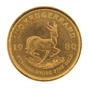 South African 1980 one tenth gold krugerrand - this lot is sold without buyer?s premium, the