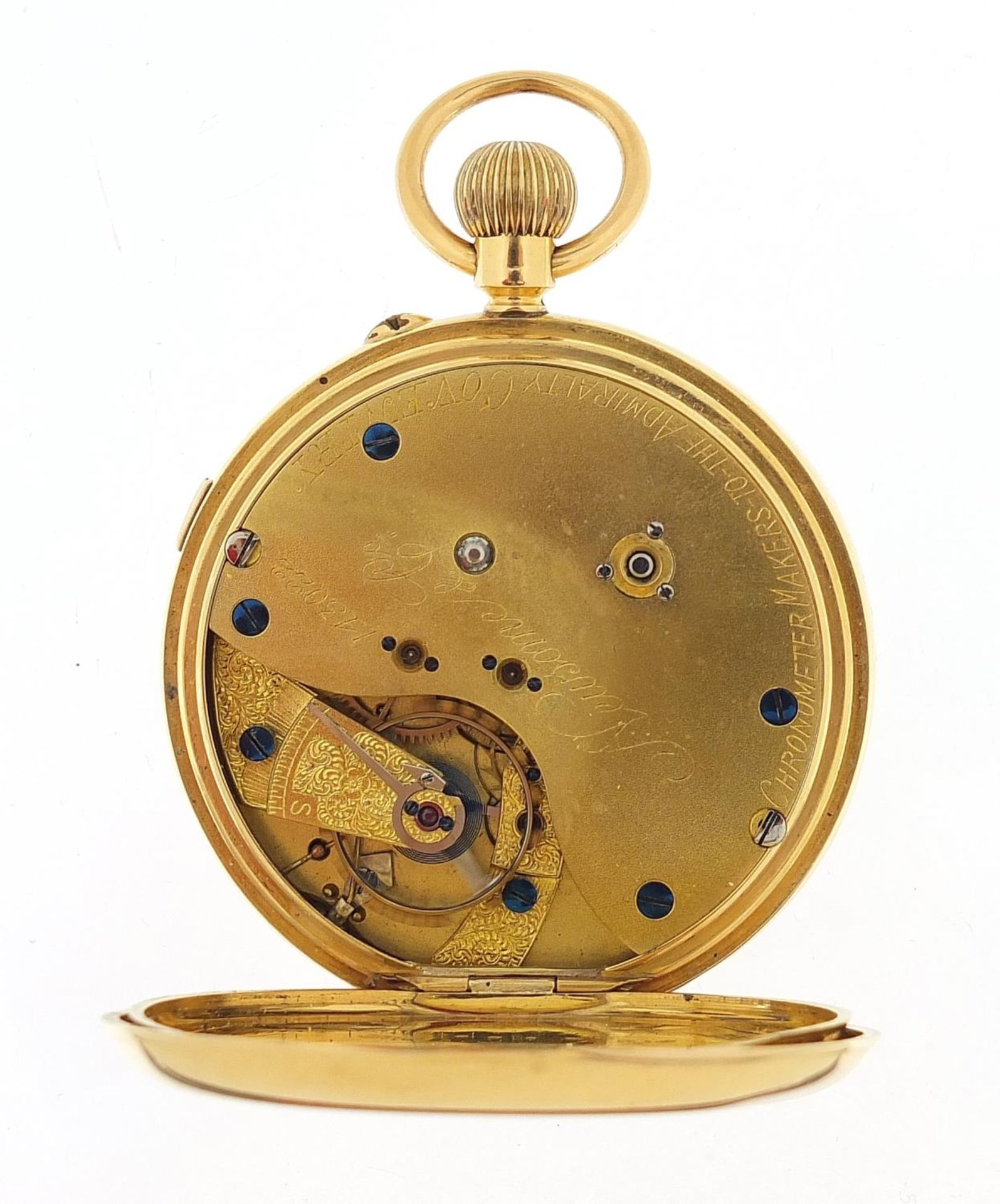 Newsome & Co Coventry, gentlemen's 18ct gold open face chronograph pocket watch with enamelled dial, - Image 2 of 5