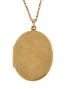 9ct gold oval locket on a 9ct necklace, 3.3cm high and 42cm in length, 8.4g - this lot is sold