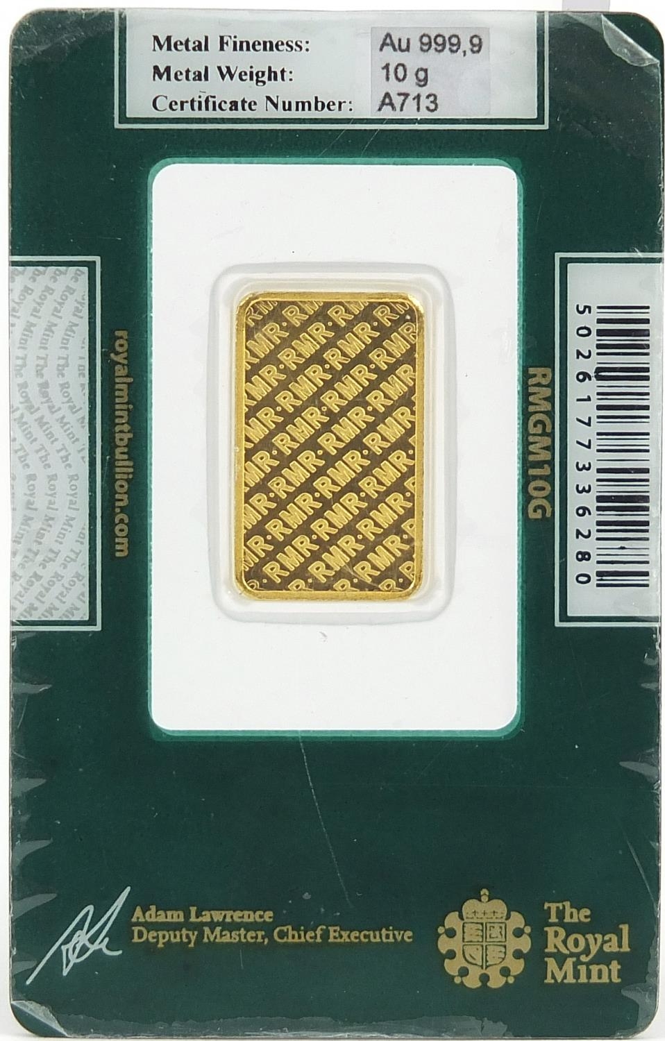 The Royal Mint 999.9 fine gold 10g gold bar - this lot is sold without buyer?s premium, the hammer - Image 3 of 3