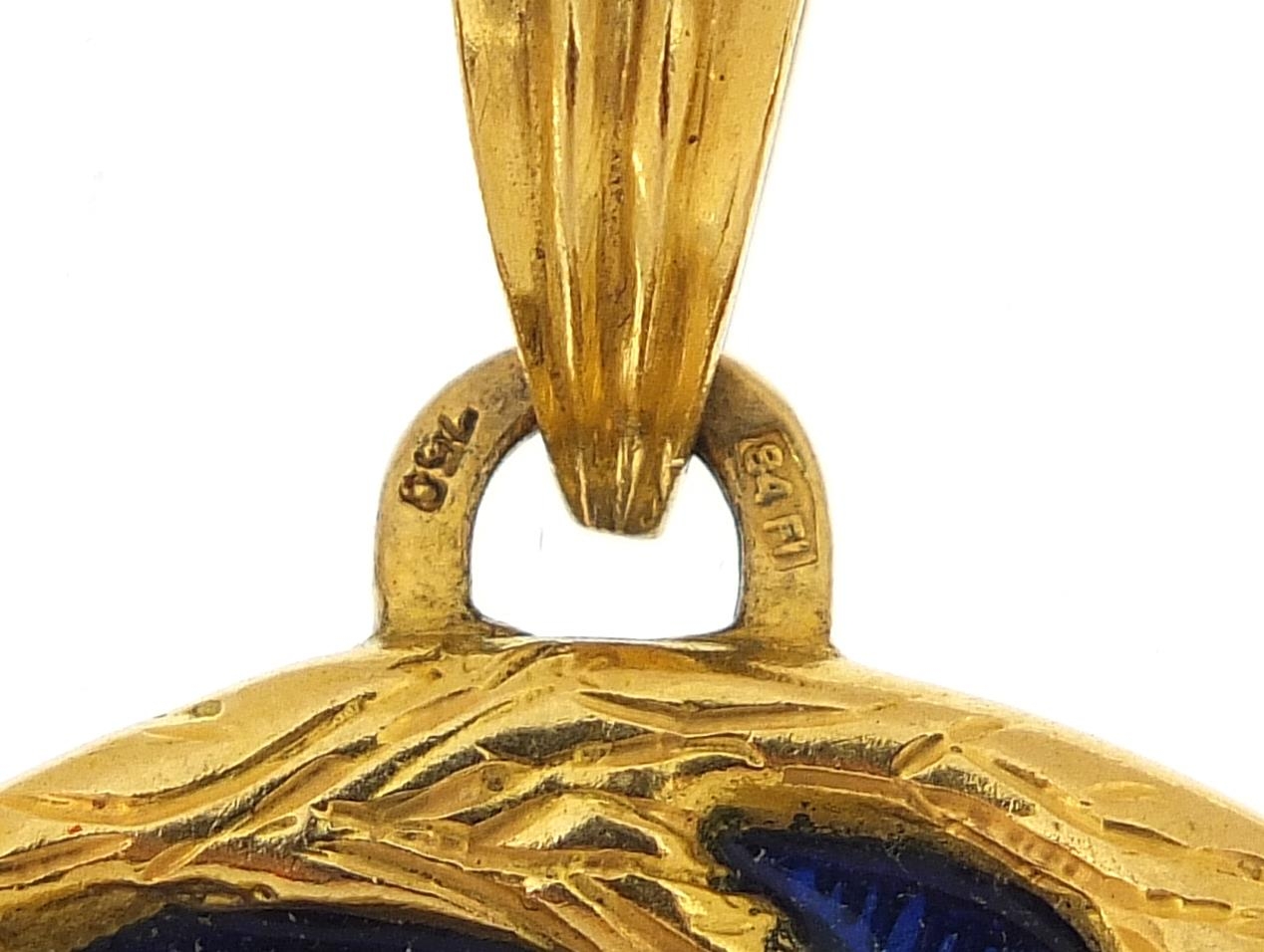 Franconeri, Italian 18ct gold and blue enamel lion head pendant set with five diamonds, 5cm in - Image 2 of 3