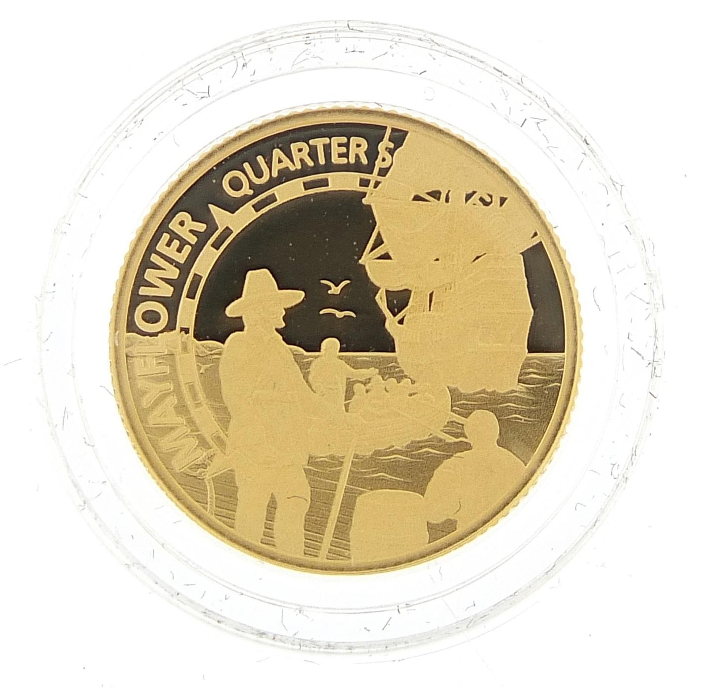 Elizabeth II 2020 Mayflower gold quarter sovereign housed in a Hattons of London box - this lot is - Image 2 of 3