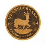 South African 1984 gold half krugerrand with box - this lot is sold without buyer?s premium, the