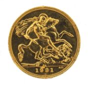 George V 1931 gold sovereign, South Africa mint - this lot is sold without buyer?s premium, the