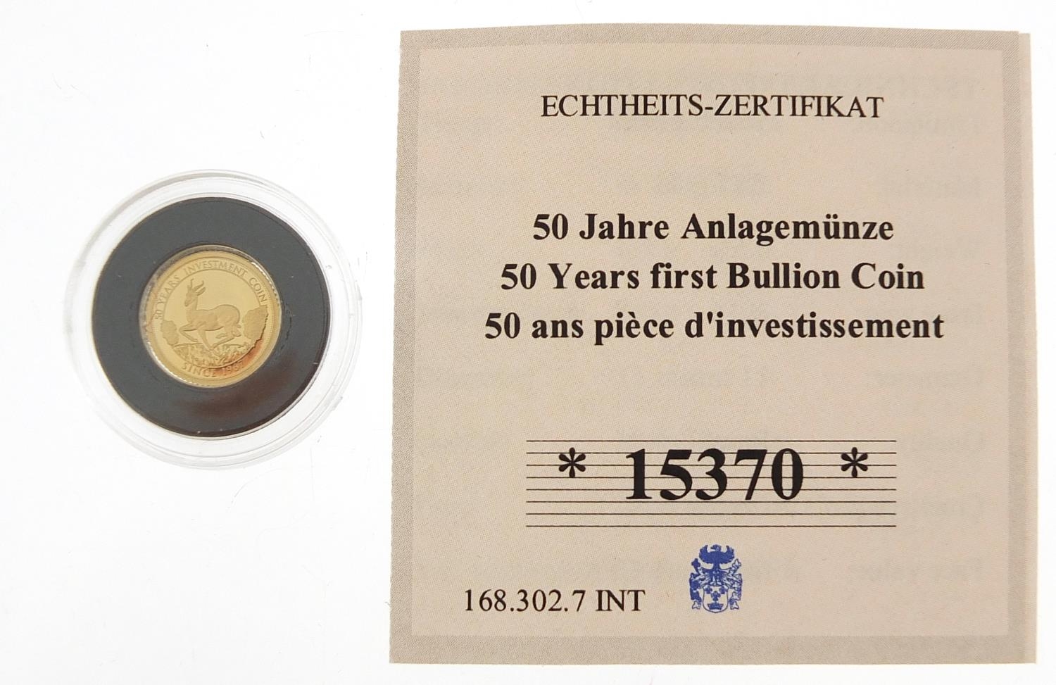 14ct gold proof Fifty Years First Bullion commemorative coin with certificate numbered 15370 - - Image 3 of 3