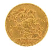 George V 1928 gold sovereign, South Africa mint - this lot is sold without buyer?s premium, the
