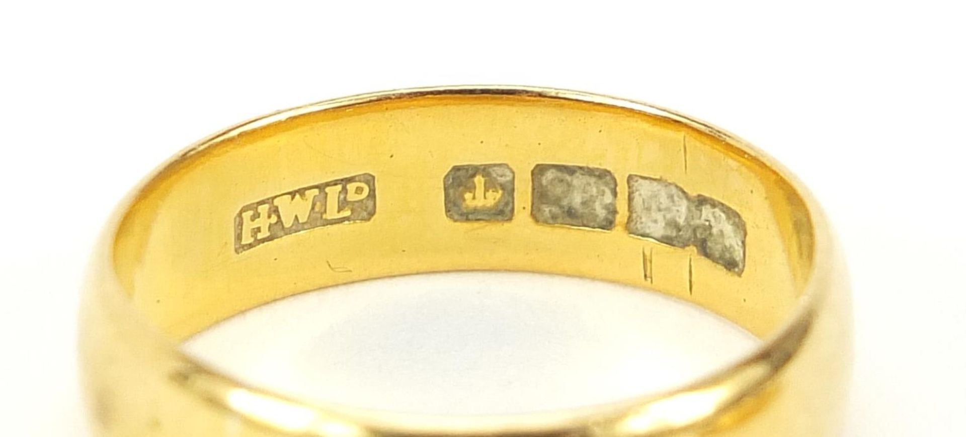 George V 22ct gold wedding band, Birmingham 1919, size O, 5.4g - this lot is sold without buyer?s - Image 5 of 6