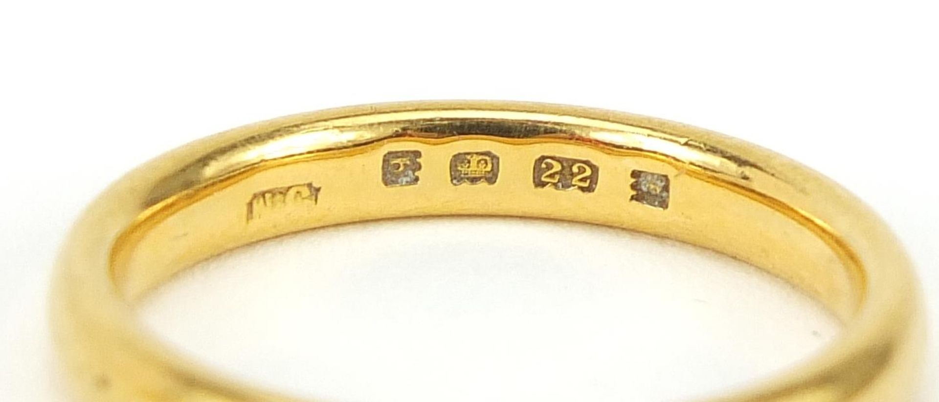 George V 22ct gold wedding band, Birmingham 1919, size O, 5.4g - this lot is sold without buyer?s - Image 6 of 6