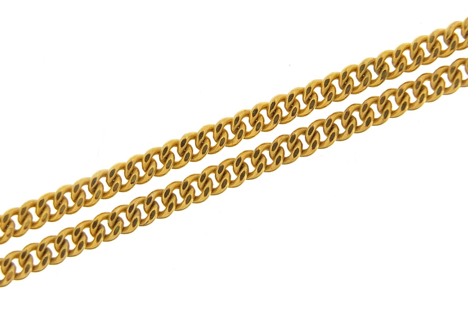 Unmarked gold small curb link necklace, (tests as 9ct gold) 76cm in length, 12.7g - this lot is sold