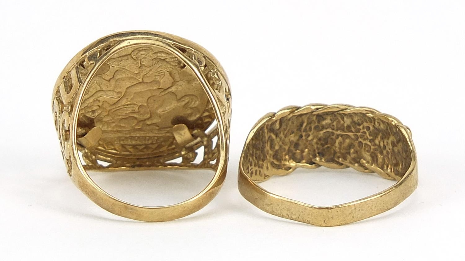 9ct gold three row keeper ring, size R and a 9ct gold St George and the dragon ring, sizes R and - Image 3 of 6