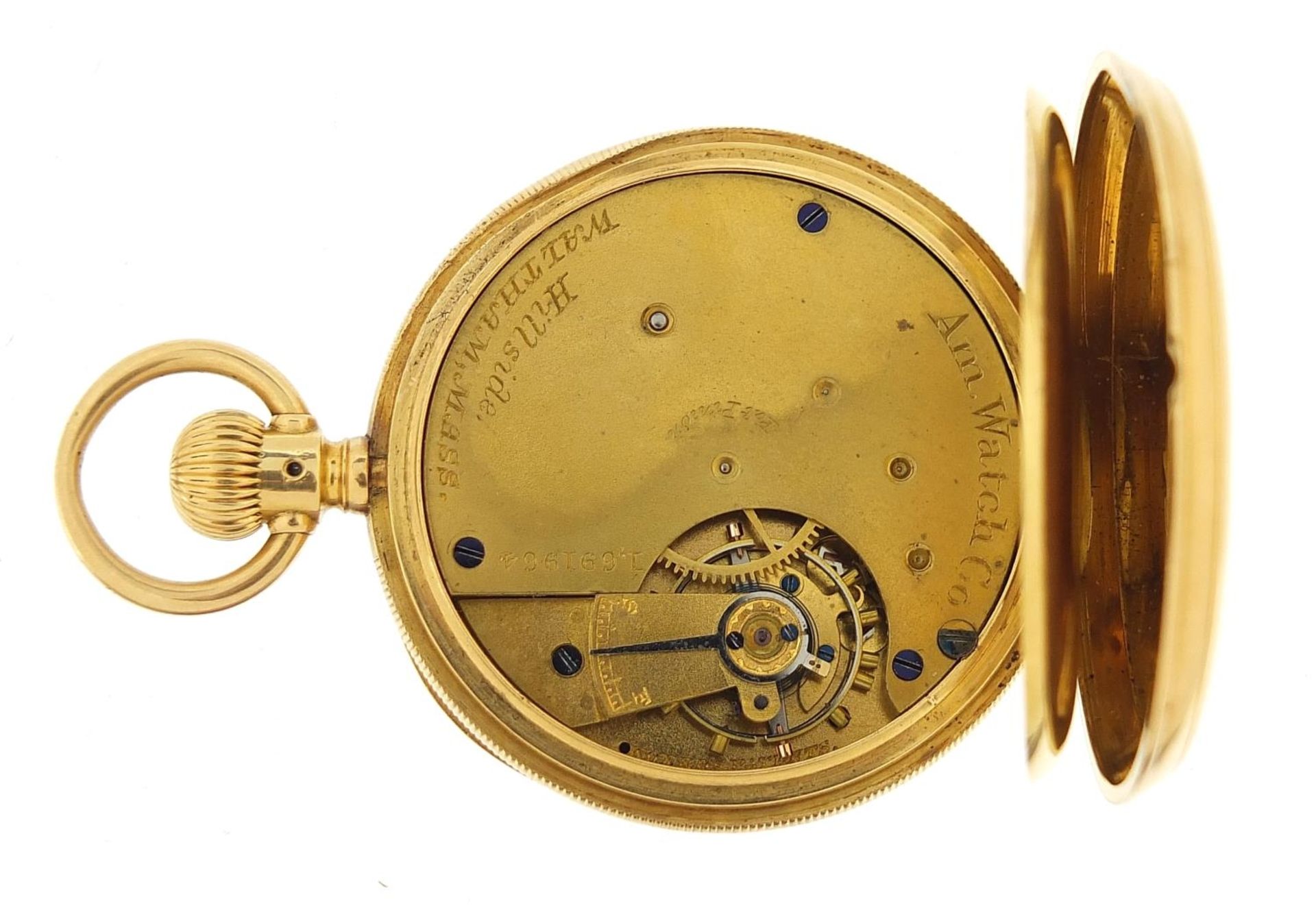 Waltham Mass, gentlemen's 18ct gold open face pocket watch with enamelled dial, the movement - Image 2 of 8