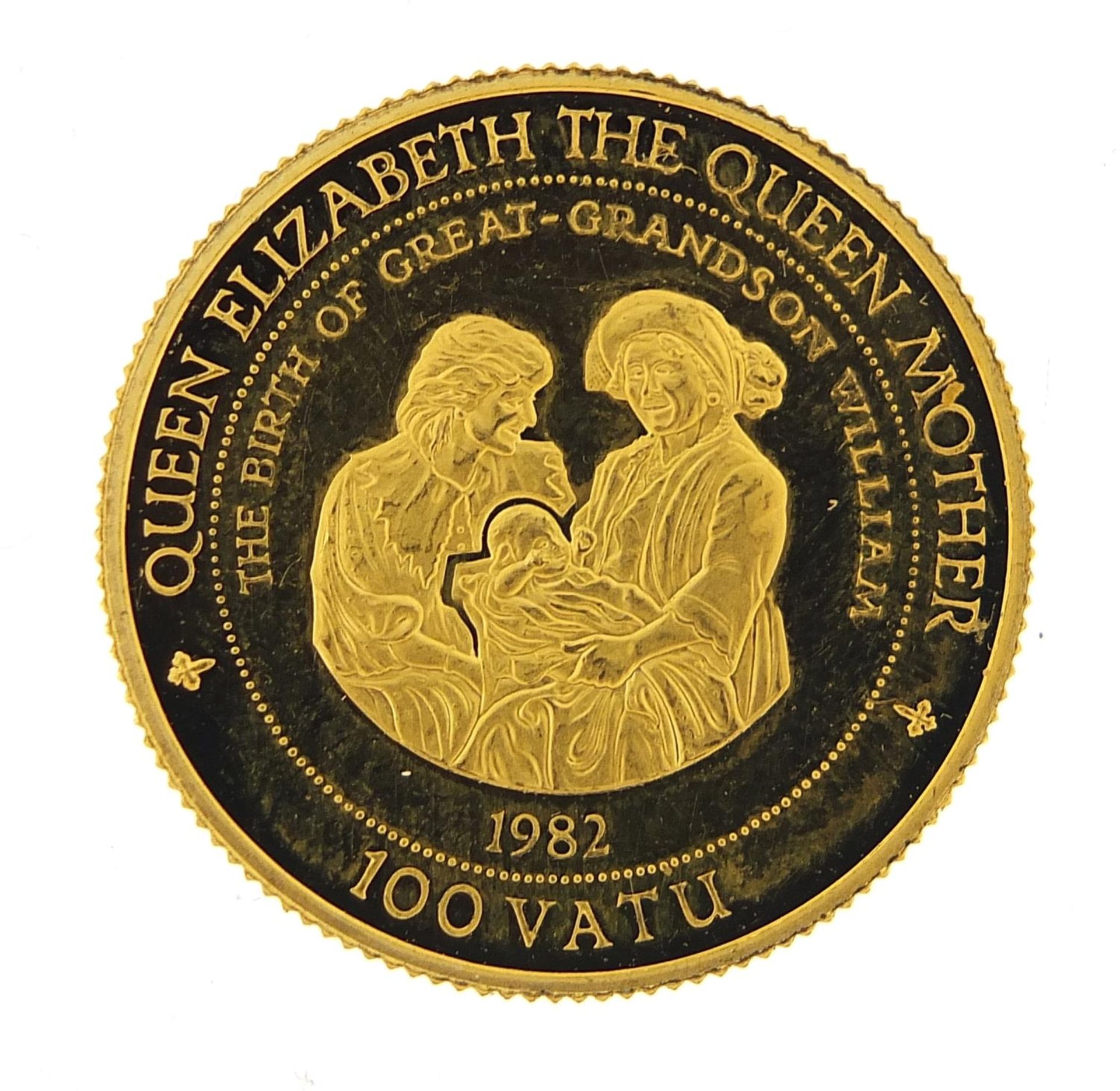 Queen Elizabeth - The birth of Great Grandson William 1982 commemorative gold coin, 8.0g - this - Image 2 of 3