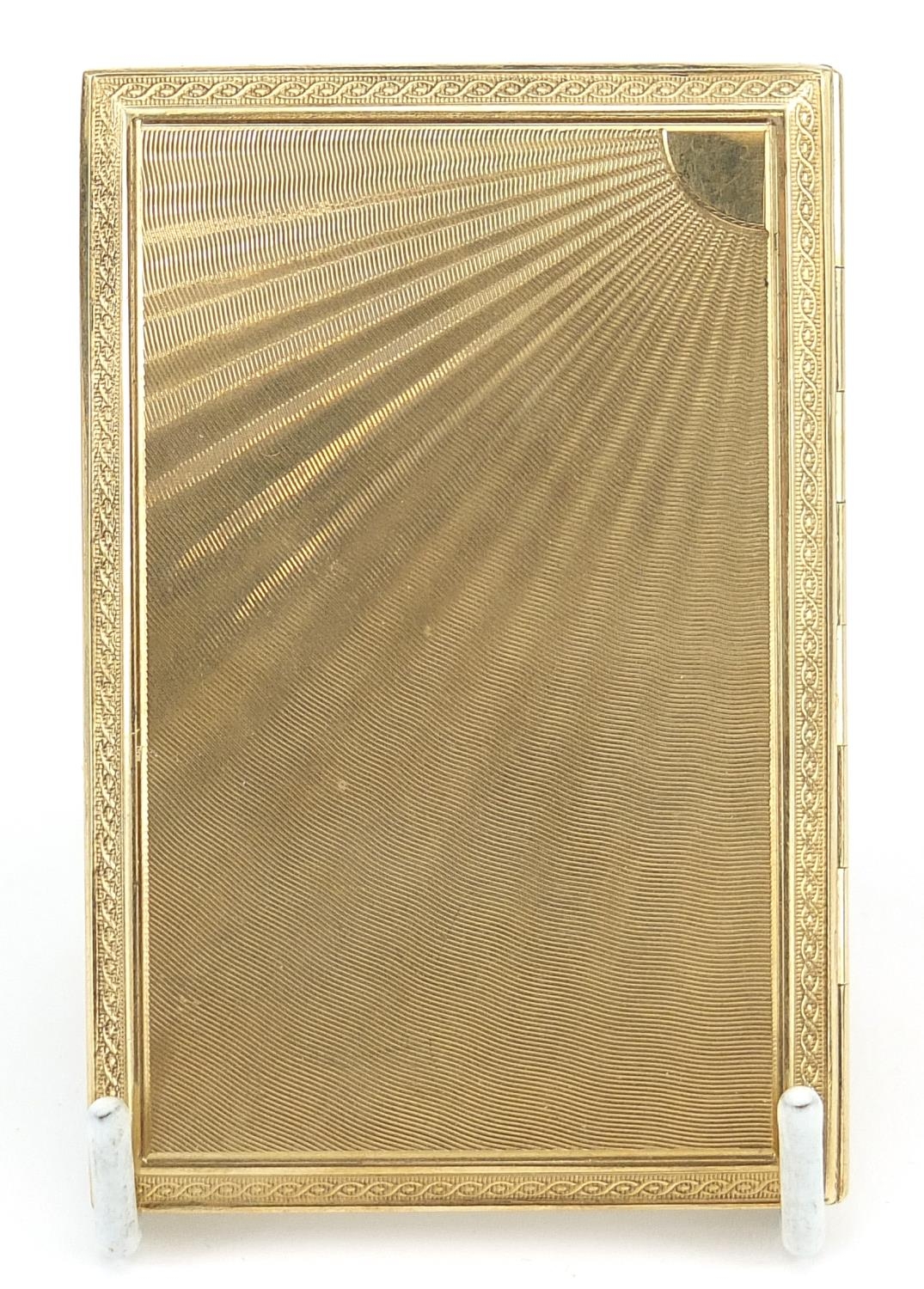 J Rose & Son, Art Deco 9ct gold engine turned cigarette case, London 1927, 8.3cm x 5.5cm, 81.6g - - Image 5 of 5