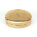 George VI 9ct gold pill box with hinged lid, Birmingham 1945, 3.8cm wide, 13.5g - this lot is sold