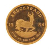 South African 1984 gold krugerrand with box - this lot is sold without buyer?s premium, the hammer