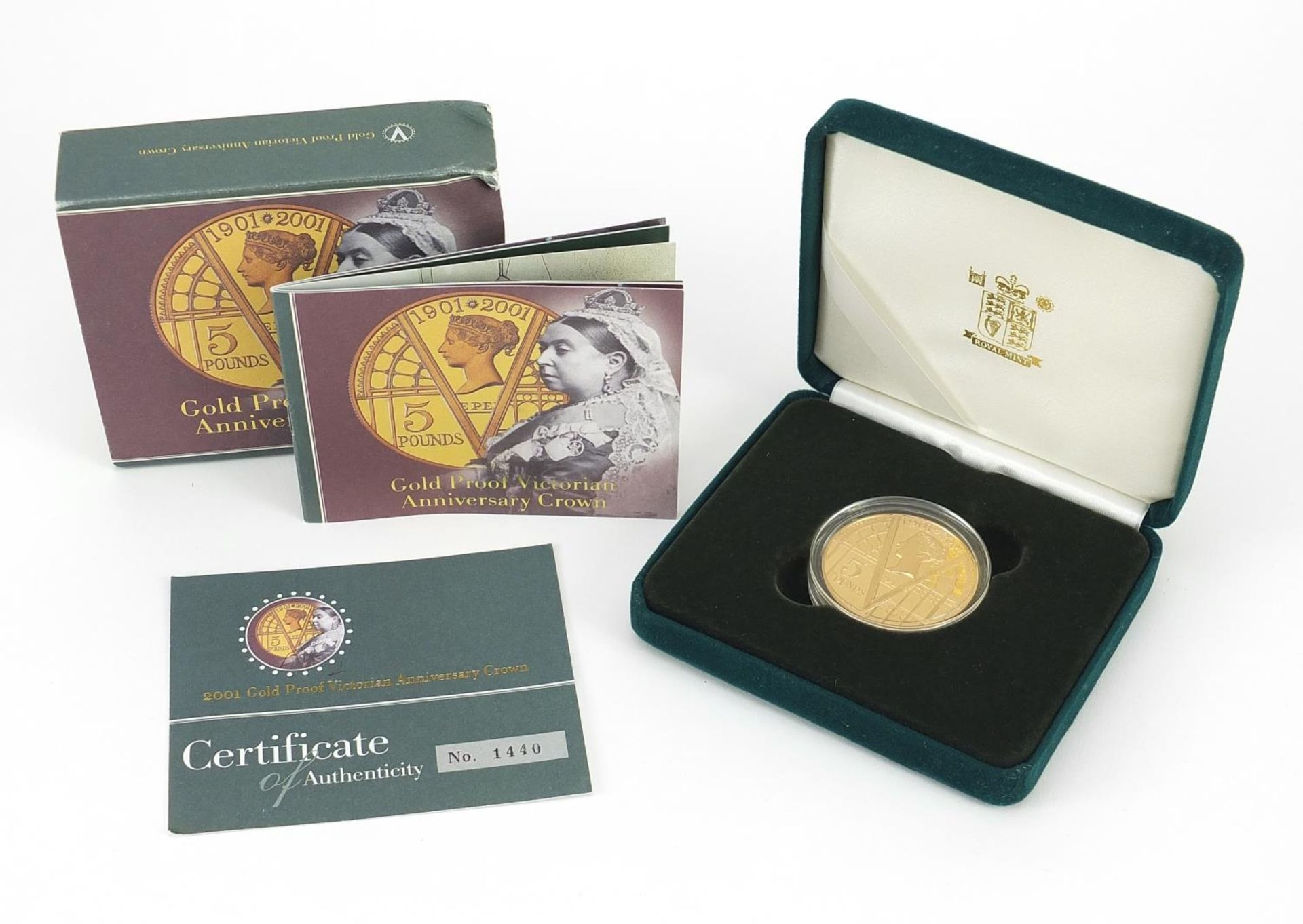 Elizabeth II 2001 uncirculated gold five pound coin with box and certificate numbered 1440 - this - Image 3 of 4