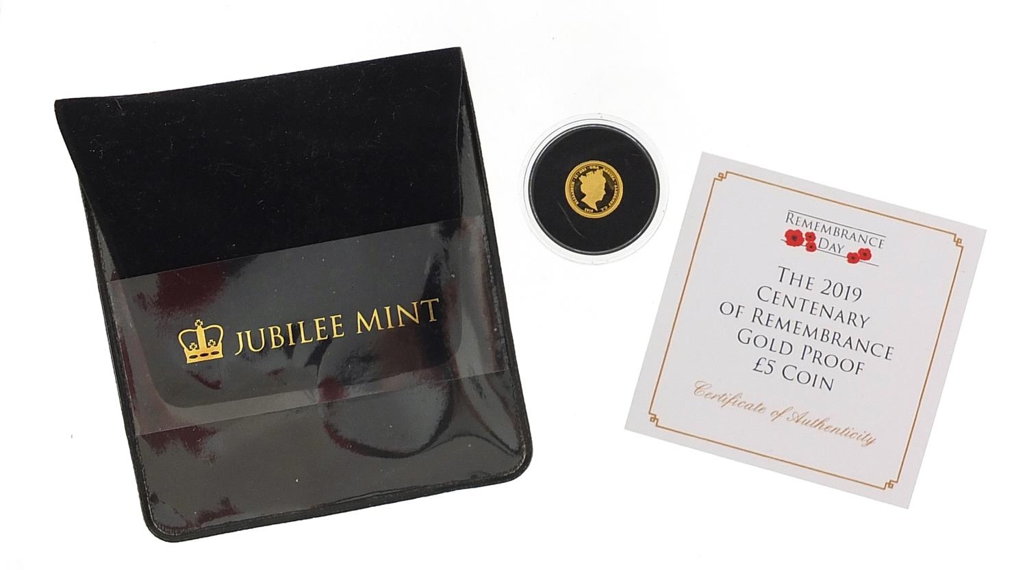 Gold proof 2019 Centenary of Remembrance five pound coin with certificate - this lot is sold without - Image 3 of 3